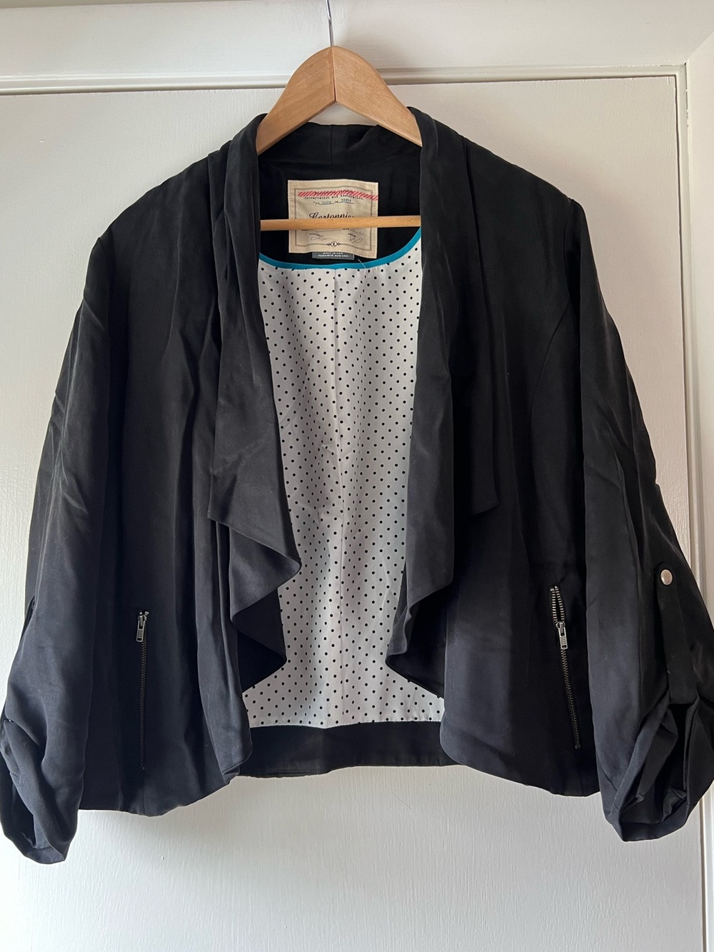 Anthropologie Cartonnier Drape Front Jacket Bikercore Moto Boho Chic Drapey Luxe